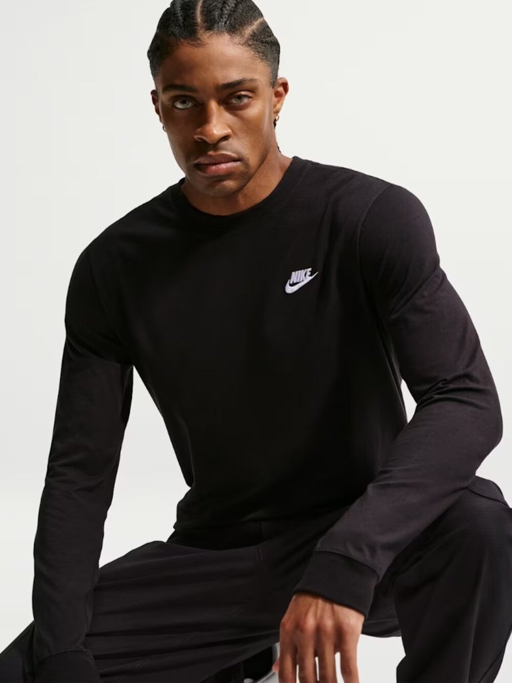 Nike Sportswear Club Men's Long-Sleeve Cotton T-Shirt Black